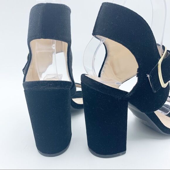 Qupid Women’s Velvet Wide Strap Chunky Heel Sandals in Black Sz 7 - Picture 4 of 15